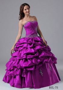 Fuchsia Strapless A-line Quinceanera Dresses with Pick-ups in Palm Springs