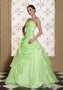 Yellow Green A-line Strapless Sweet 15 Dresses with Beading in Loveland