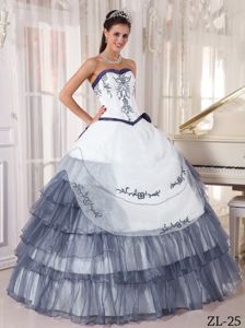 White and Grey Sweetheart Floor-length Sweet 16 Dresses with Embroidery