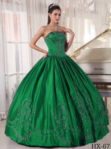 Strapless Dark Green Quinceanera Gowns in Floor-length with Embroidery
