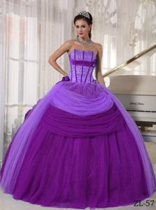Perfect Purple Strapless Floor-length Quinceanera Gown Dress with Beading