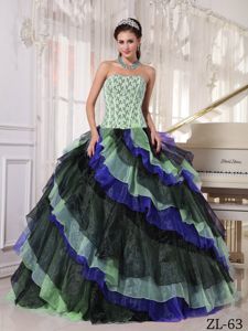 Multi-color Strapless Floor-length Quinceanera Gown Dresses with Ruffles