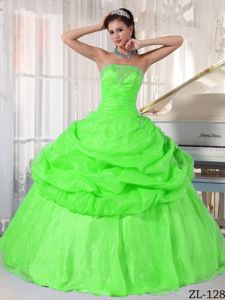 Strapless Floor-length Spring Green Quinceanera Gown Dress with Pick-ups