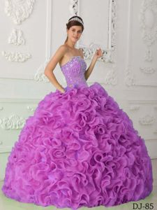 Lavender Strapless Beaded Ruffled Sweet 16 Dresses with Ruffles in Tucker