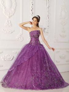 Strapless Grape Beaded Quinceanera Dresses with Embroidered in Roswell