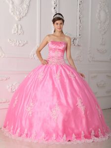 Attractive Pink Strapless Appliqued Quinceaneras Dress in Lawrenceville