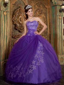Appliqued Sweetheart Elegant Tulle Dresses for Quince in Purple in Duluth