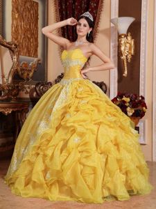 Yellow Sweetheart Beaded Quinceanera Dresses with Pick Ups in Cumming