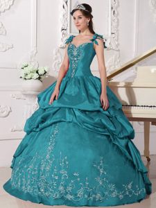 Turquoise Straps Embroidered Taffeta Quinceanera Dresses in Saint Augustine