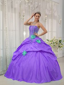 Lavender Strapless Beaded Sweet 16 Dresses with Handmade Flowers in Alpharetta
