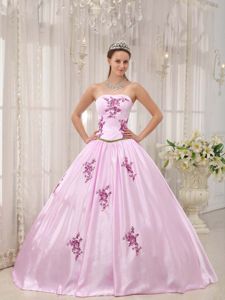 Sweet Strapless Appliqued Taffeta Quinceanera Gowns in Pink in Alpharetta