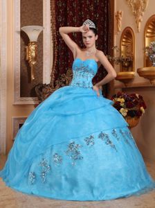 Attractive Sky Blue Sweetheart Appliqued Quinceanera Dresses in Athens