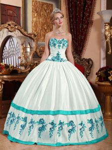 Turquoise and White Sweetheart Appliqued Quinceanera Gowns in Albany