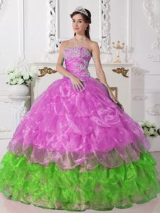Unique Colorful Lace-up Floor-length Dress For Quinceanera with Layers