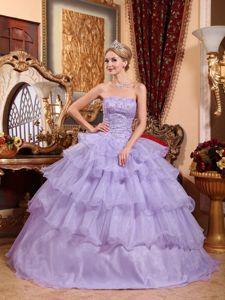 Lovely Lilac Strapless Beaded Floor-length Quinceanera Gown with Layers