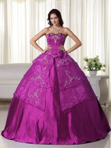 Strapless Fuchsia Floor-length Quinceanera Gown with Embroidery in Hilo