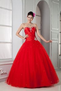 Simple Red Beaded Sweetheart Full-length Sweet16 Quinceanera Dresses