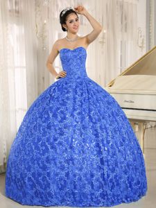 Pretty Sweetheart Blue Long Quinces Dresses with Sequins and Embroidery