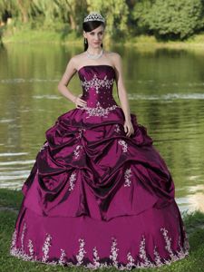 Elegant Fuchsia Embroidery Strapless Long Quinceanera Gown with Pick-ups