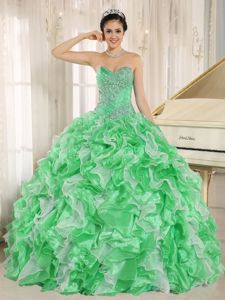 Cute Green Beaded Sweetheart Full-length Quinceanera Gowns with Ruffles