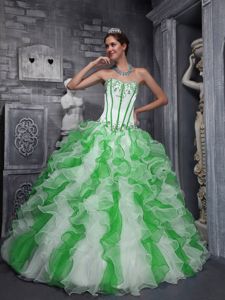 Colorful Appliqued Sweetheart Full-length Quince Dress with Ruffles in Lisle