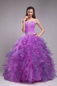 Pretty Lavender Appliqued Sweetheart Long Quinces Dresses with Ruffles