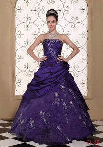 Exclusive Strapless Purple Full-length Quinceanera Dresses with Embroidery