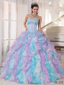 Colorful Sweetheart Long Sweet Sixteen Dresses with Ruffles and Applique
