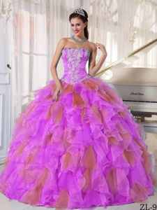 Multi-color Appliqued Strapless Floor-length Sweet 15 Dresses with Ruffles