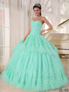 Pretty Apple Green Sweetheart Long Sweet Sixteen Dresses with Appliques