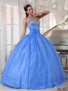 Sweetheart Aqua Blue Floor-length Quince Dresses with Appliques in Acton