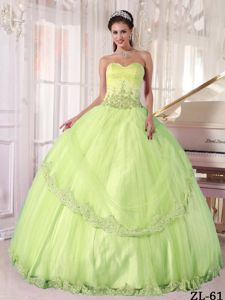 Lovely Yellow Green Sweetheart Long Quinceaneras Dresses with Appliques