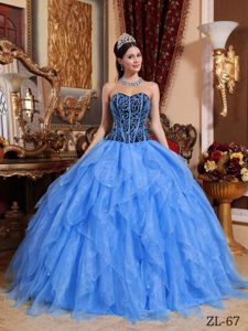 Ruffled Layers Sweetheart Bodice Blue Dress For Quinceanera near Elkins