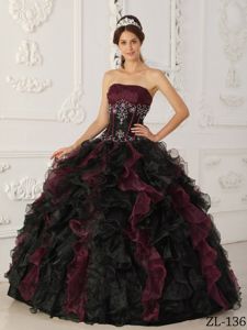 Black and Purple Ruffles and Embroidery Quinceaneras Dress near Bluefield