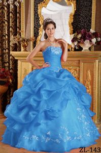 Ruche Pick Ups and Embroidery Blue Dress For Quinceanera in Anacortes