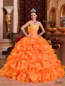 Orange Quinceaneras Dress with Ruffles Appliques and Ruche in Bow