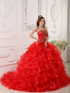 Ruffled Layers and Embroidery Court Train Quinceanera Gown Dresses