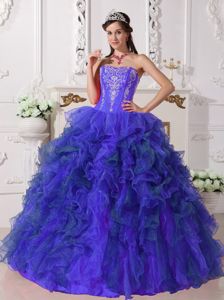 Embroidery and Ruffles Blue Puffy Quinceanera Gown in Camano Island