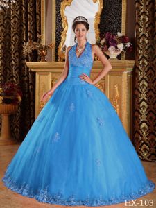 Vintage Halter Top Ruching Decorated Quinceanera Gowns with Lace Edge