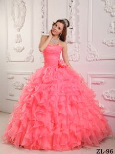 Ruche Flowers and Ruffles Decorated Quinceanera Gown in Enumclaw