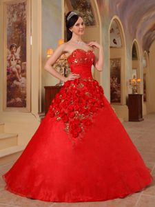Paillettes and Handler Flowers Red Quinceaneras Dress near Port Townsend
