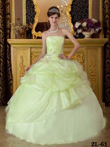 Ruche Pick Ups and Appliques Yellow Green Quinceanera Gown near Renton