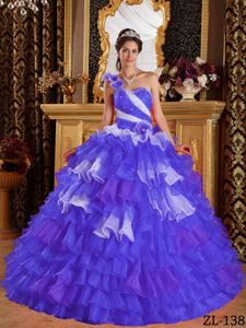 One Shoulder Ruffled Layers Flowers Dress For Quinceanera near Shoreline