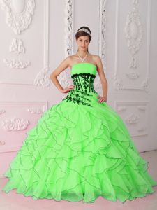 Green Ruffled Quinceanera Dress Decorated with Appliques in Wenatchee