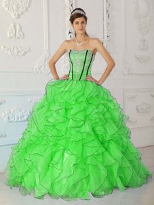 Spring Green Ruffles Quince Dresses with Beaded Embroidery in Mill Creek