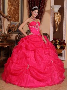Appliques and Pick Ups Coral Red Dress For Quinceaneras near Marysville