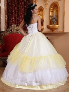 Simple Strapless Sweet 15 Dress in Yellow and White with Embroidery