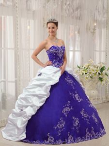 Purple and White Sweetheart Quince Dresses with Appliques in Aurora