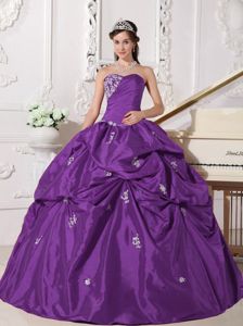 Impressive Purple Sweetheart Floor-length Quince Dress with Pick-ups