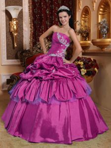 Strapless Quinceanera Gown Dress in Fuchsia with Pick-ups in Upland